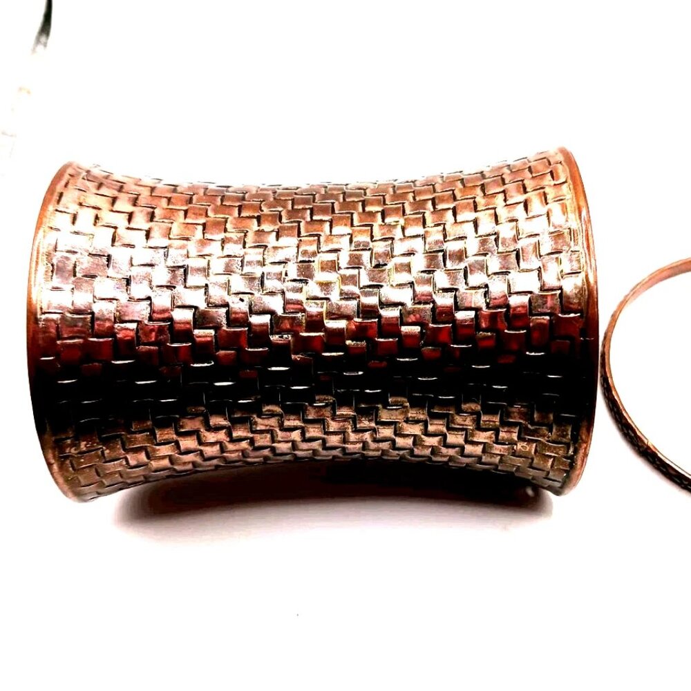 Women's Extra Long Bronze Color Metal Cuff Bracelet Adjustable + Copper Bangle